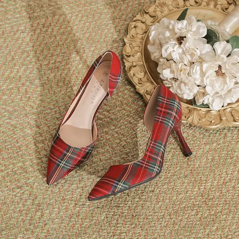 wp 0005 size 31 44 plaid cloth side empty pointed toe shallow stiletto heels women shoes thin high heel pumps wp 0005 size 31 44 plaid cloth side empty pointed toe shallow stiletto heels women shoes thin high heel pumps