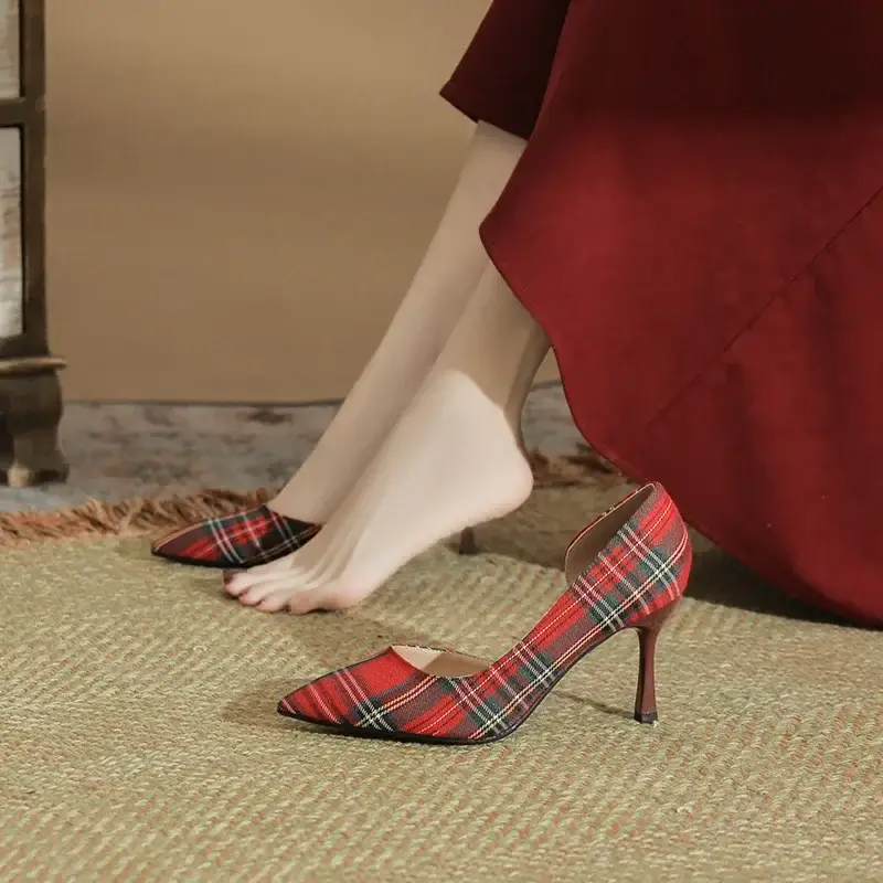 wp 0005 size 31 44 plaid cloth side empty pointed toe shallow stiletto heels women shoes thin high heel pumps wp 0005 size 31 44 plaid cloth side empty pointed toe shallow stiletto heels women shoes thin high heel pumps