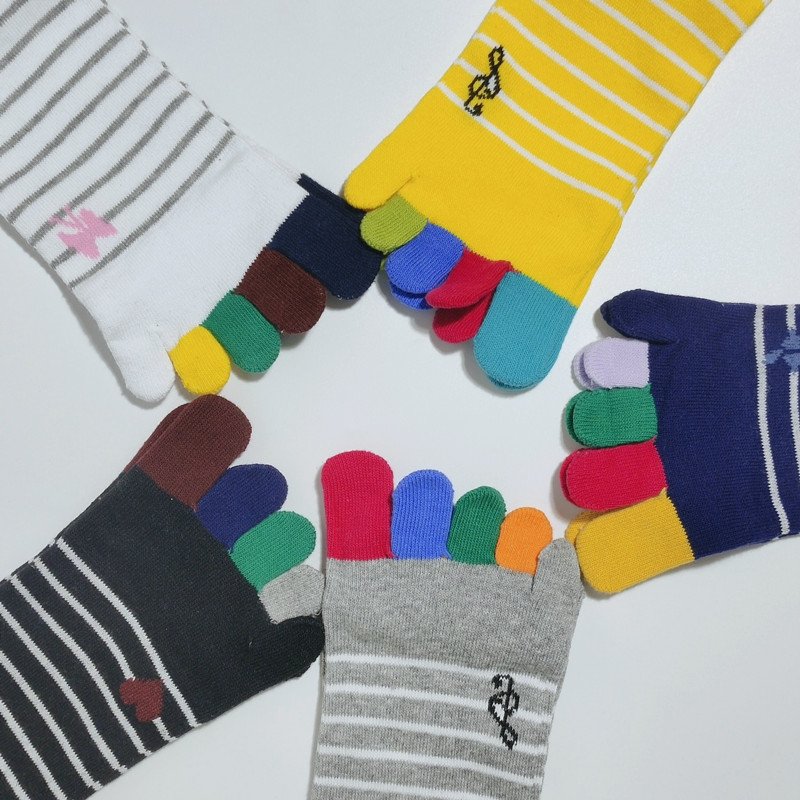 wts 014 fine striped toe socks for women | breathable cotton five finger socks with colorful toes | casual crew socks wts 014 fine striped toe socks for women | breathable cotton five finger socks with colorful toes | casual crew socks