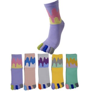 wts 012 wavy color block toe socks for women | breathable cotton five finger socks | casual crew socks