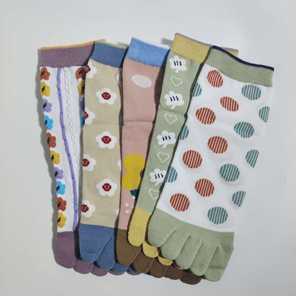 wts 010 boho floral print toe socks for women | soft cotton five finger socks | casual mid calf socks wts 010 boho floral print toe socks for women | soft cotton five finger socks | casual mid calf socks