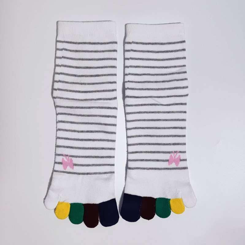 wts 014 fine striped toe socks for women | breathable cotton five finger socks with colorful toes | casual crew socks wts 014 fine striped toe socks for women | breathable cotton five finger socks with colorful toes | casual crew socks