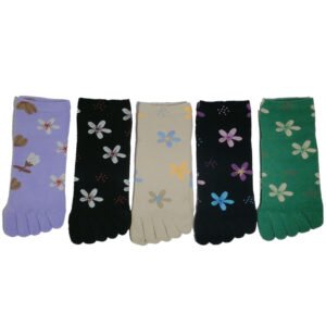 wts 011 color block floral toe socks for women | breathable cotton five finger socks | casual mid calf socks