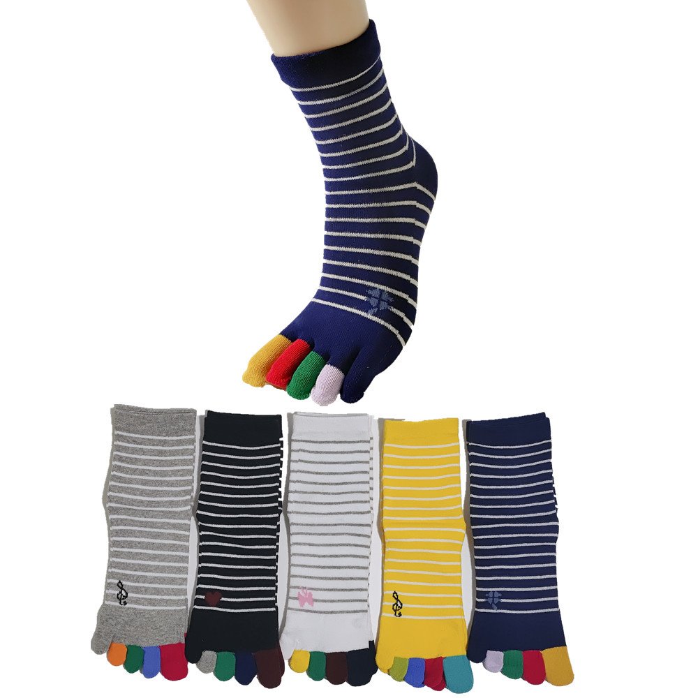 wts 014 fine striped toe socks for women | breathable cotton five finger socks with colorful toes | casual crew socks wts 014 fine striped toe socks for women | breathable cotton five finger socks with colorful toes | casual crew socks