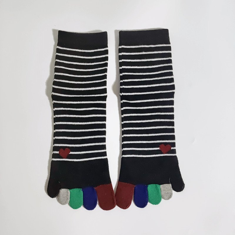 wts 014 fine striped toe socks for women | breathable cotton five finger socks with colorful toes | casual crew socks wts 014 fine striped toe socks for women | breathable cotton five finger socks with colorful toes | casual crew socks