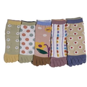 wts 010 boho floral print toe socks for women | soft cotton five finger socks | casual mid calf socks