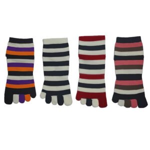 wts 013 color block striped toe socks for women | breathable cotton five finger socks | casual crew socks