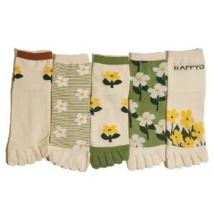 Daisy floral toe socks for women, soft cotton five finger socks