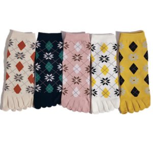 wts 008 argyle pattern thick toe socks for women | warm cotton five finger socks | winter crew socks