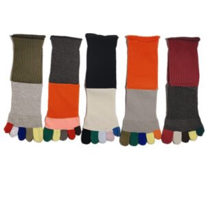 wts 014 two tone color block toe socks for women | breathable cotton five finger socks | casual crew socks