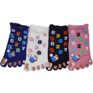 wts 009 cute number & bear toe socks for women | breathable cotton five finger socks | casual crew socks