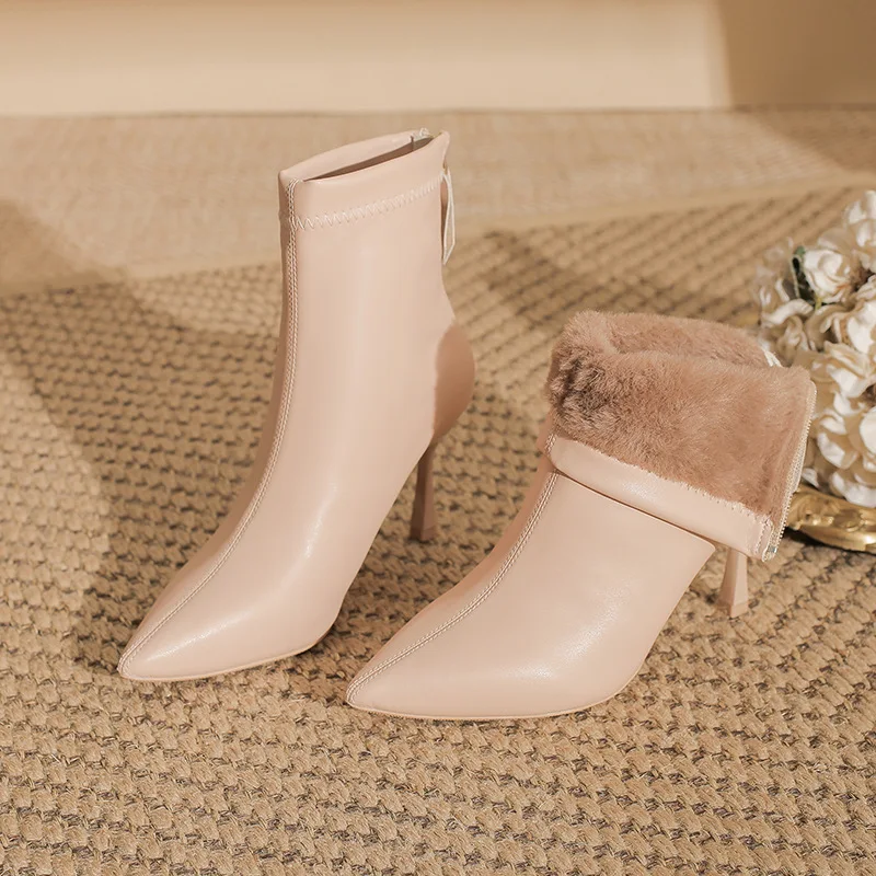 wb 0048 32 43 winter women's pointed toe ankle boots fur lined warm high heels zip design slim short boots elegant party office shoes wb 0048 32 43 winter women's pointed toe ankle boots fur lined warm high heels zip design slim short boots elegant party office shoes