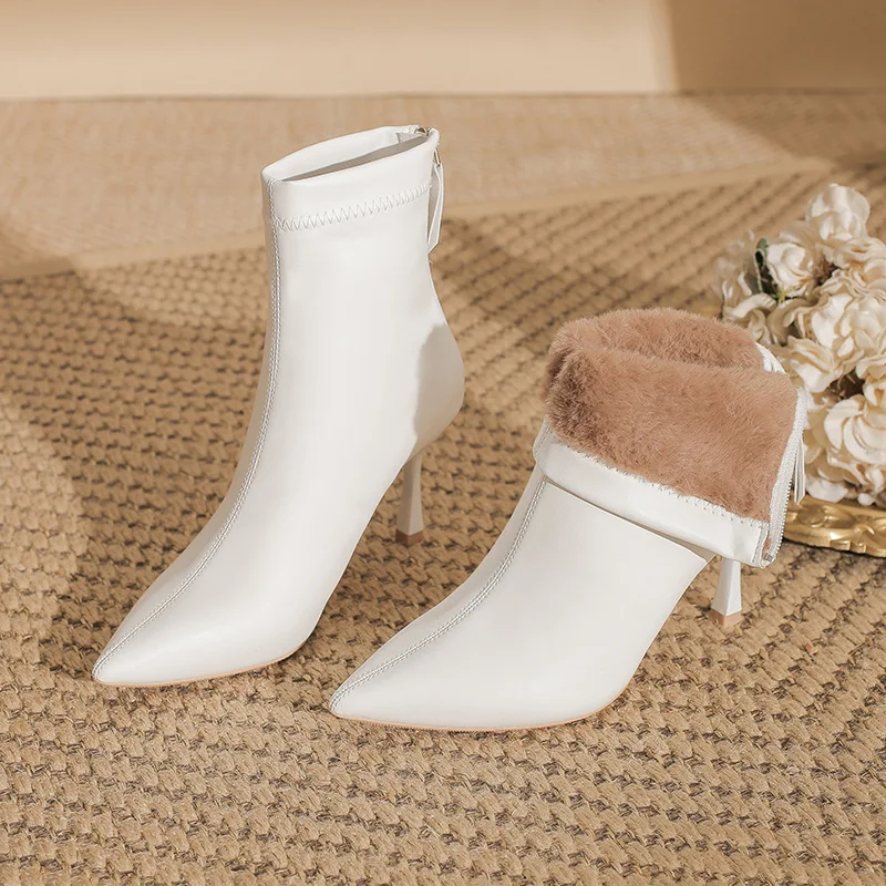 wb 0048 32 43 winter women's pointed toe ankle boots fur lined warm high heels zip design slim short boots elegant party office shoes wb 0048 32 43 winter women's pointed toe ankle boots fur lined warm high heels zip design slim short boots elegant party office shoes