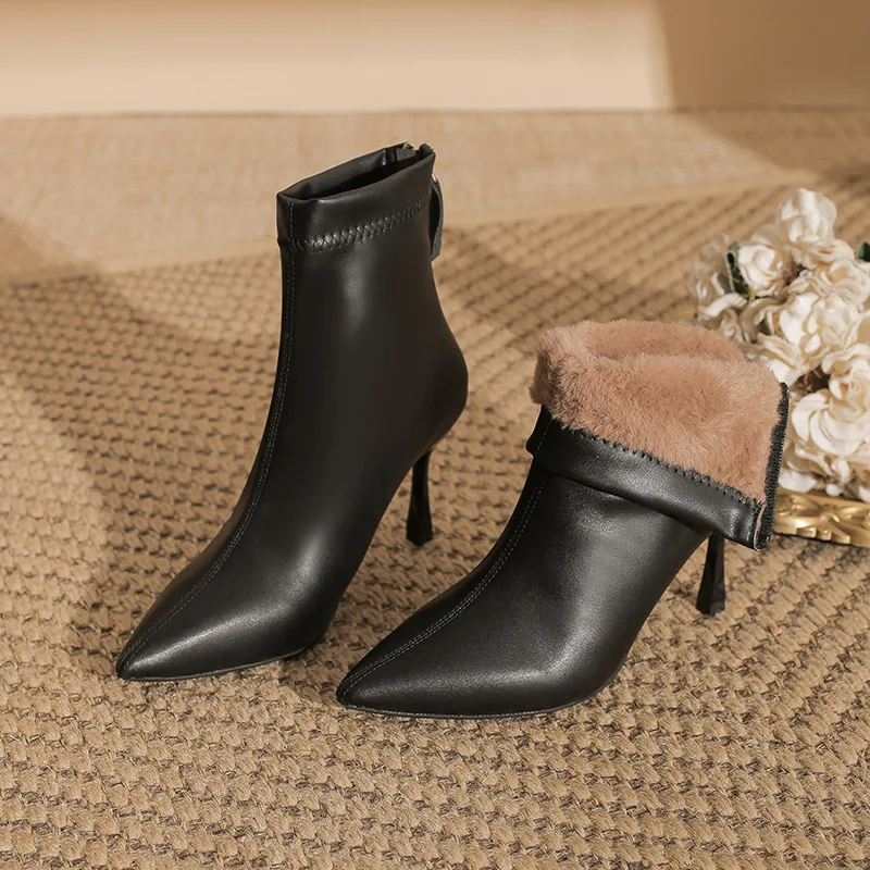 wb 0048 32 43 winter women's pointed toe ankle boots fur lined warm high heels zip design slim short boots elegant party office shoes wb 0048 32 43 winter women's pointed toe ankle boots fur lined warm high heels zip design slim short boots elegant party office shoes