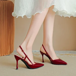 wp 0057 size 31 44 red patent leather pointed toe slingback stiletto heels elegant dress pumps for women