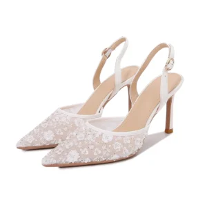 ws 0053 size 34 42 2026 summer beaded high heel wedding shoes women lace mesh party dress shoes