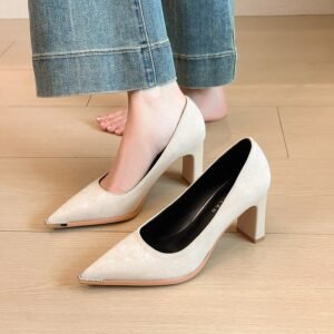 wp 0058 size 31 43 black beige suede pointed toe block high heel pumps with rhinestone tip elegant women's dress shoes